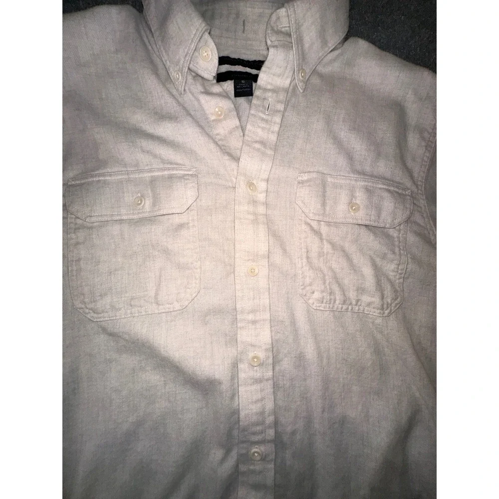 Banana Republic Mens Untucked Fit Flannel Shirt Beige Oatmeal Button Down Small